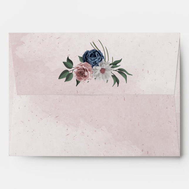 Enveloppe Belle couleur rose blanc marine bleu fleur vert (Dos (Haut rabat))