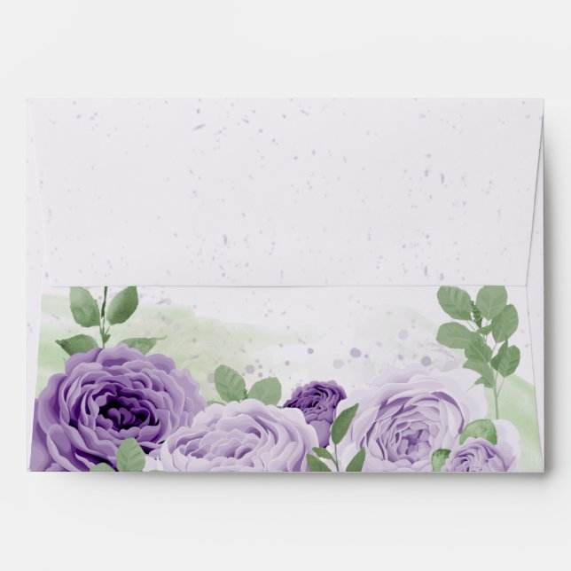 Enveloppe belle fleurs violettes mariage (Dos (Haut rabat))