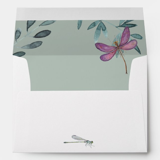 Enveloppe Belle libellule et jardin Mariage de verdure (Dos (Bas))