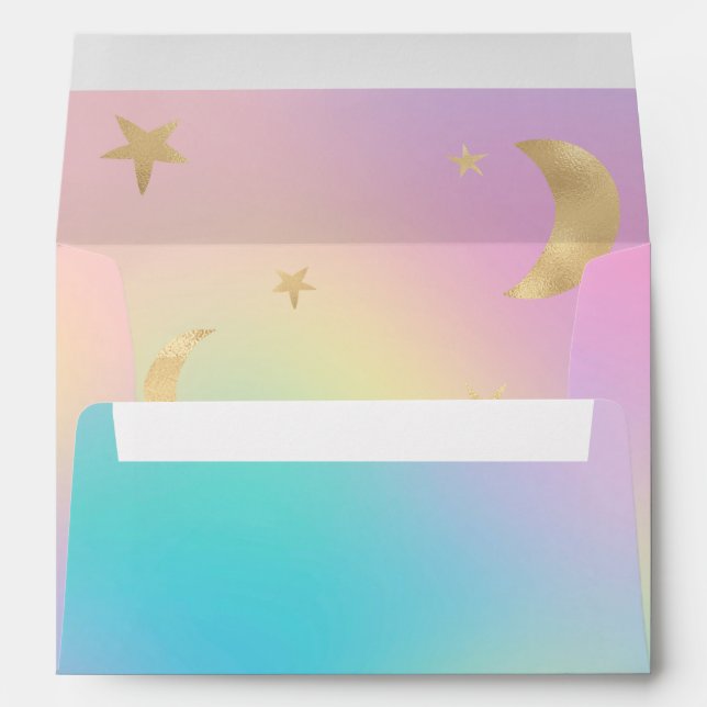 Enveloppe Belle lune d'or étoiles baby shower pastel arc-en- (Dos (Bas))