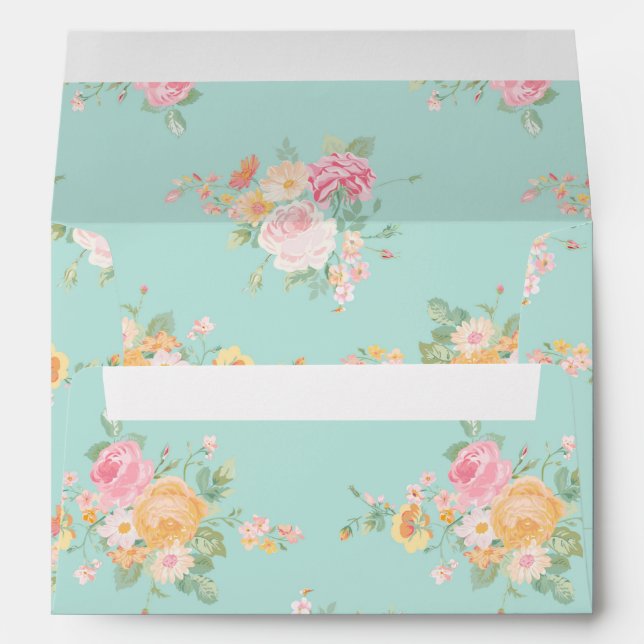 Enveloppe belle, menthe, shabby chic, country chic, floral, (Dos (Bas))