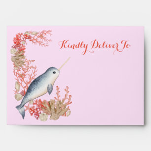 Enveloppe Belle Ocean Narwhal et de l'aquarelle coquillages