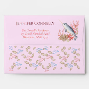 Enveloppe Belle Ocean Narwhal et de l'aquarelle coquillages