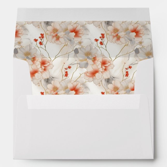 Enveloppe Belle Pêche Feminine Rouge Floral (Dos (Bas))