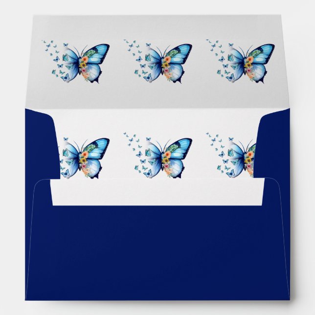 Enveloppe Belle Sapphire Bleu Papillons (Dos (Bas))