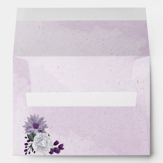Enveloppe belle violet fleurs blanches vert feuilles (Dos (Bas))