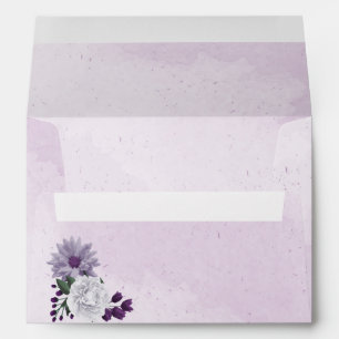 Enveloppe belles fleurs violettes blanches feuilles vertes