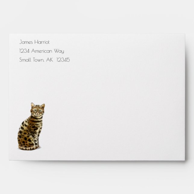 Enveloppe Bengale Chat Joyeux Anniversaire Noir et Or (Devant)