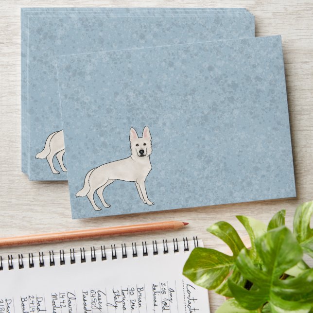 Enveloppe Berger blanc blanc blanc GSD Cartoon Chien bleu (Stacked)