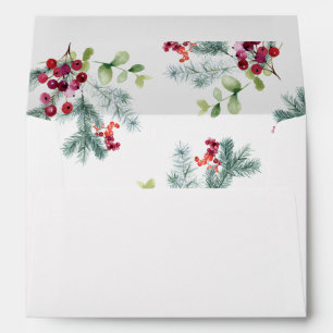 Enveloppe Berries rouges et verdure Noël Mariage d'hiver