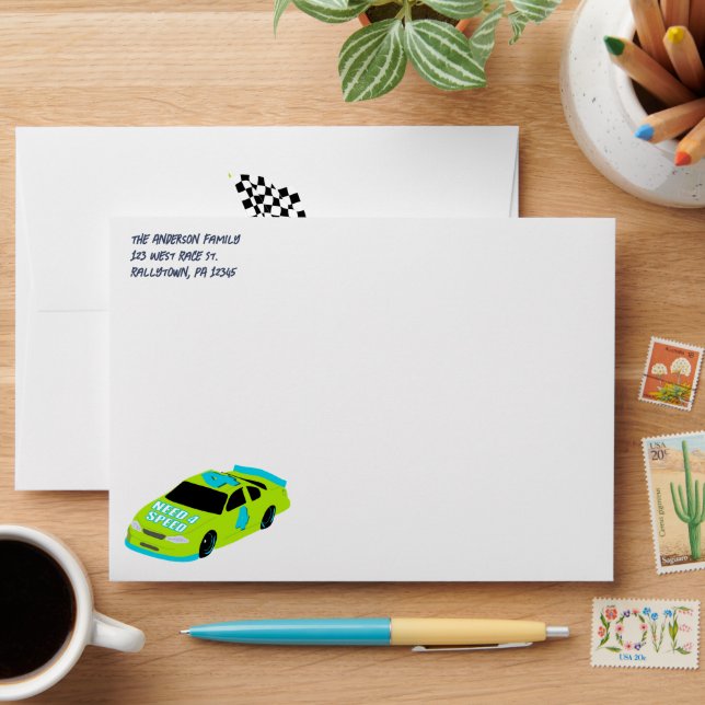 Enveloppe Besoin de 4 Speed Race Car Boys 4th Birthday Party (Desk)