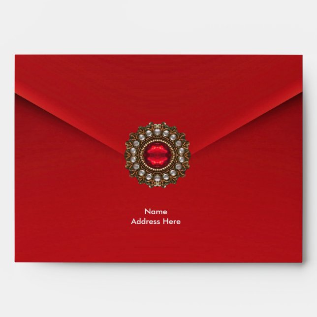 Enveloppe Bijou en velours rouge 2 (Devant)