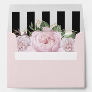Enveloppe Black and White Blush rose Floral Adresse de retou