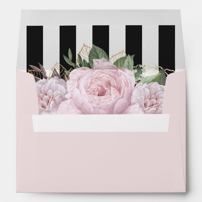 Enveloppe Black and White Blush rose Floral Adresse de retou (Dos (Bas))