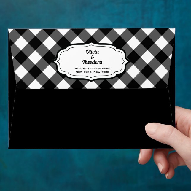 Enveloppe Black and White Gingham Wedding Envelope (Hand)