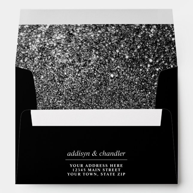 Enveloppe Black and White Glam Chic Moderne Parties scintill (Dos (Bas))