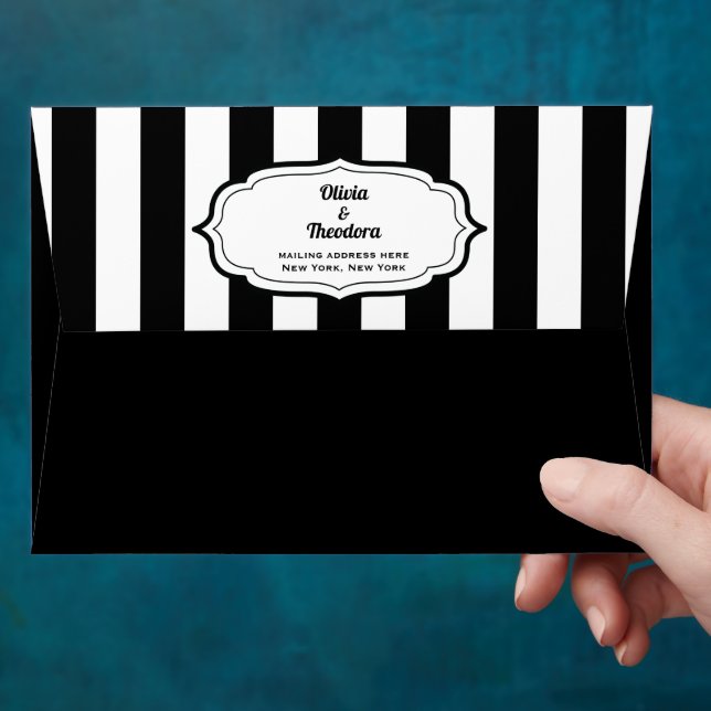 Enveloppe Black and White Stripe Wedding Envelope (Hand)