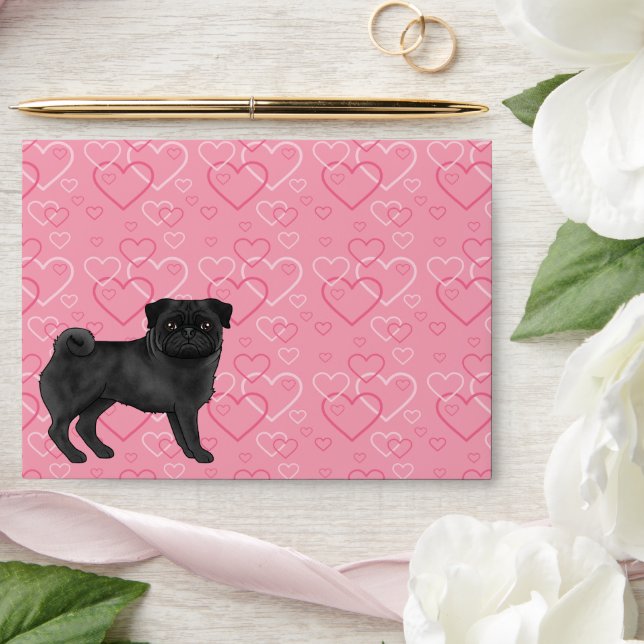 Enveloppe Black Carlin Chien Cartoon Mops Love Heart Motif R (Wedding)