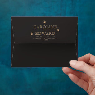 Enveloppe Black Celestial Gold Stars Lune Mariage d'astronom
