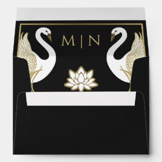 Enveloppe Black Elegant Art Nouveau Swans Wedding