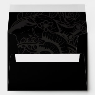 Enveloppe Black Flower Heart Elegant Éffrayant Mariage gothi