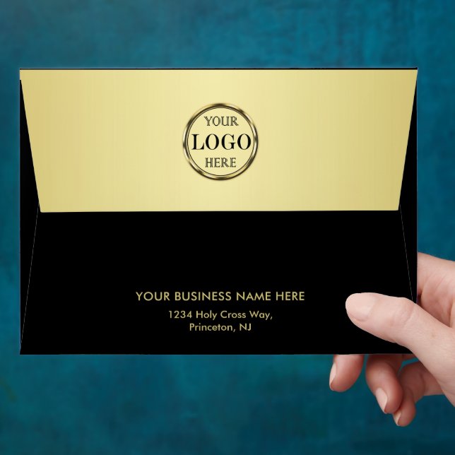 Enveloppe Black & gold design, Logo or Photo in gold circle, (Hand)