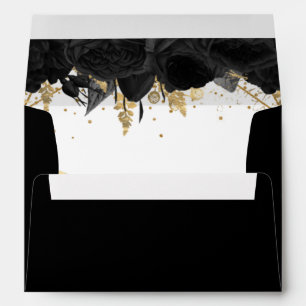 Enveloppe Black Gold Floral Élégant