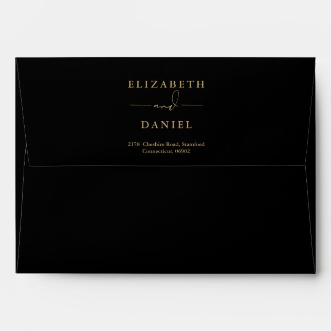 Enveloppe Black Gold Greenery String Lights Adresse de retou (Dos (Haut rabat))
