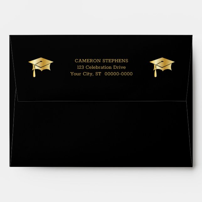 Enveloppe Black | Gold Tone Grad Casquette GRADUATE Adresse  (Dos (Haut rabat))