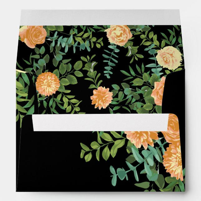 Enveloppe Black & Peach Mariage Floral moderne (Dos (Bas))