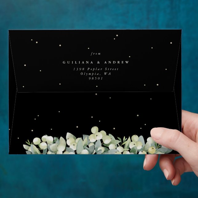 Enveloppe Black Snowberry+Eucalyptus Mariage A7 (Hand)