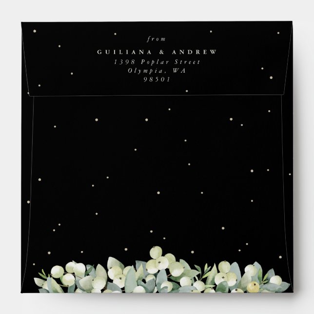 Enveloppe Black Snowberry+Eucalyptus Mariage Carré (Dos (Haut rabat))