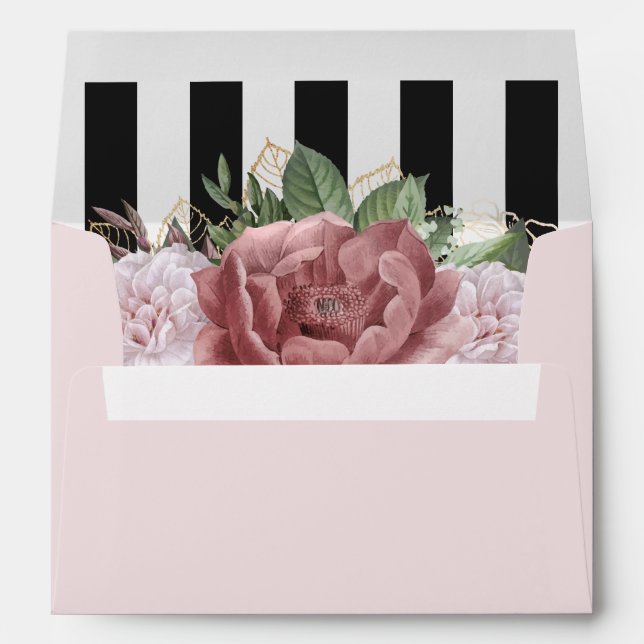 Enveloppe Black & White Blush rose Floral Adresse de retour  (Dos (Bas))