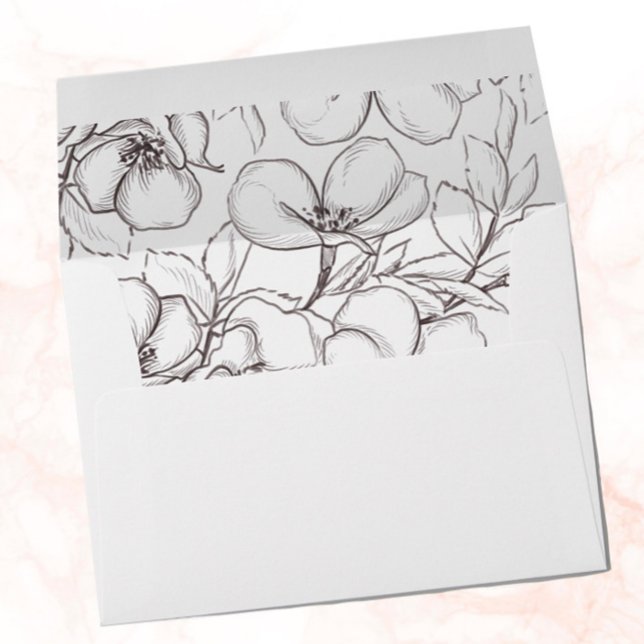 Enveloppe Black & White Line Art Floral Faire-part de mariag (black and white floral line art envelope for wedding and events)
