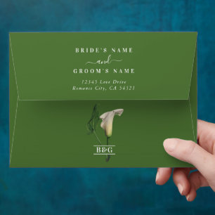 Enveloppe Blanc Calla Lily Vert Mariage botanique 5 x 7