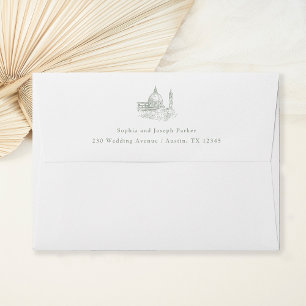 Enveloppe Blanc et vert Sage   Mariage italien illustré