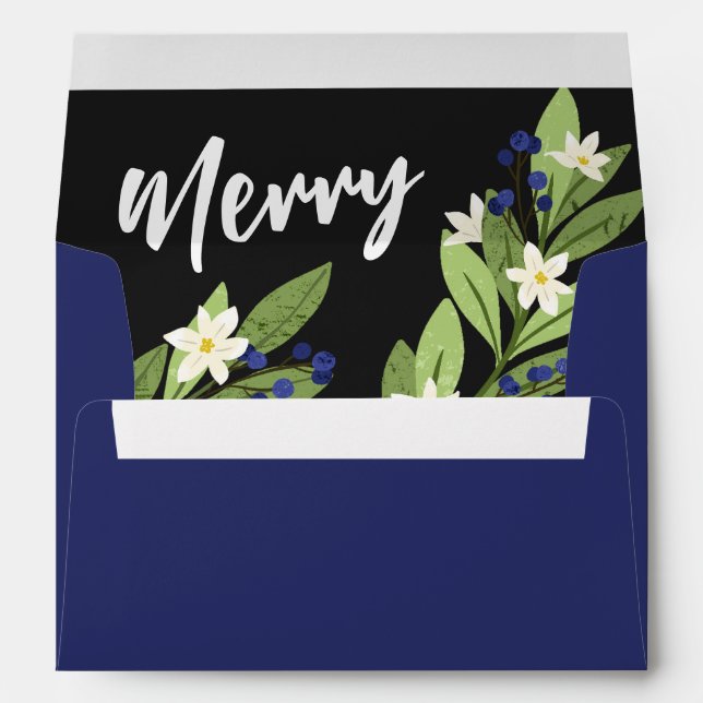 Enveloppe Blanc Floral Bleu Berry Verdure Doux (Dos (Bas))