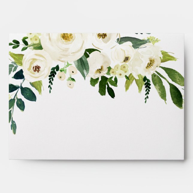 Enveloppe Blanc Floral Fleur Élégant Mariage Toute Occasion (Devant)