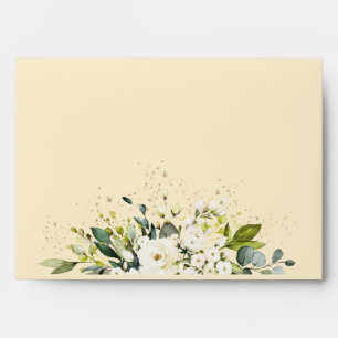 Enveloppe Blanc Floral or Botanique Crème Mariage d'ivoire