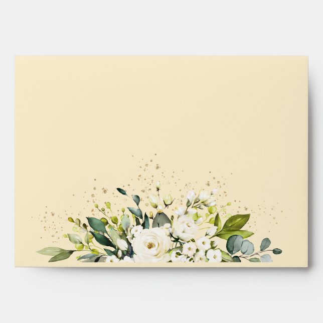 Enveloppe Blanc Floral or Botanique Crème Mariage d'ivoire (Devant)