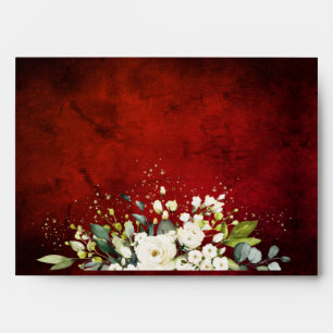 Enveloppe Blanc Floral or Botanique Scarlet Rouge Mariage