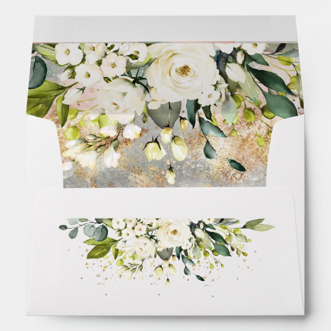 Enveloppe Blanc or Botanique Floral Sage Vert Mariage (Dos (Bas))