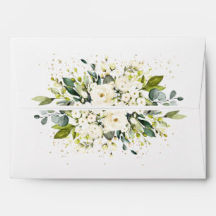 Enveloppe Blanc Or Botanique Floral Sage Vert Mariage En