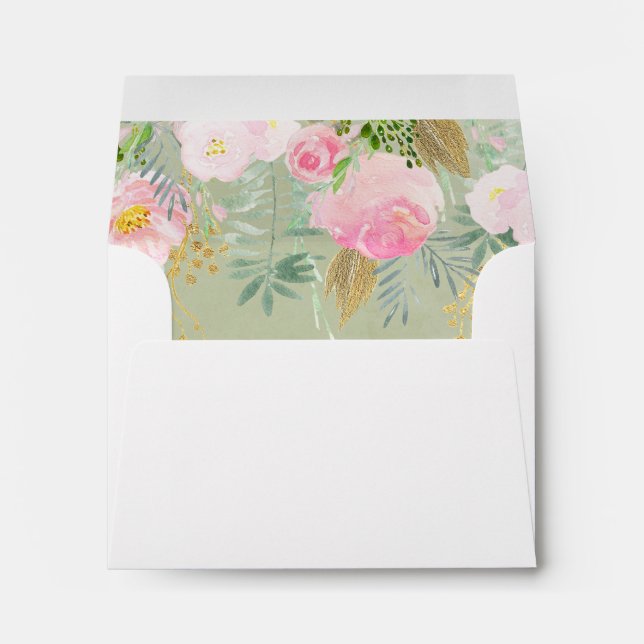 Enveloppe Blanc rose or Mariage vert Sage (Dos (Bas))