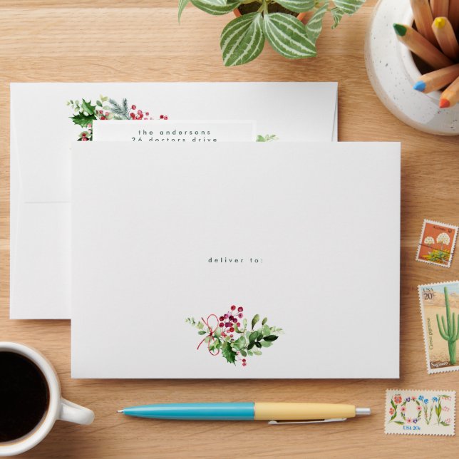 Enveloppe Blanc Simple Vert Noël (Desk)