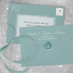 Enveloppe Blanc vert clair Mariage Monogramme préadressé