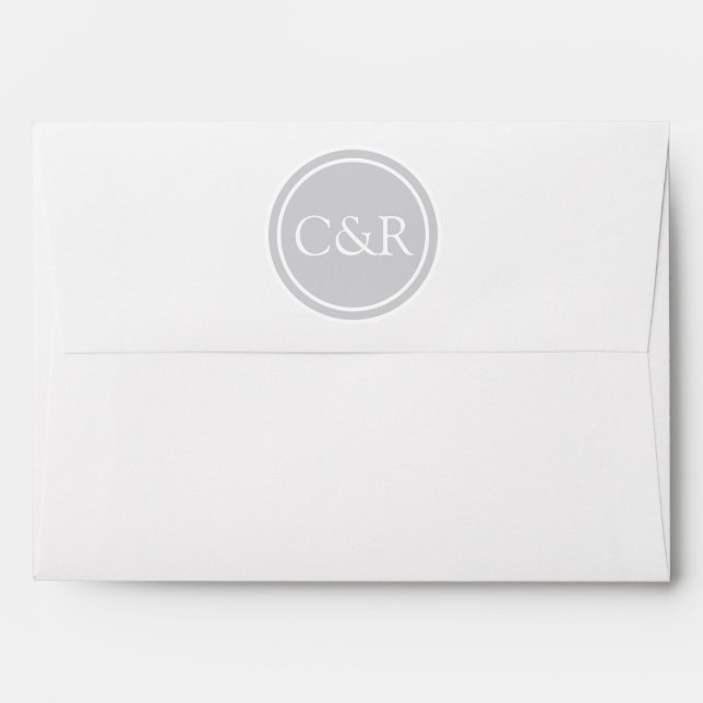 Enveloppe blanche de monogramme, gris-clair/argent (Dos (Haut rabat))