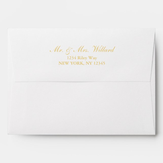 Enveloppe blanche de script personnalisé doré (Dos (Haut rabat))