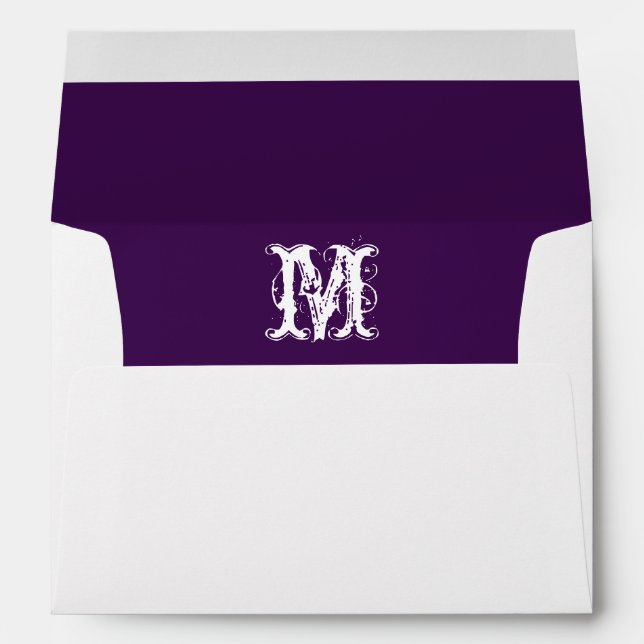 Enveloppe blanche monogramme, doublure de prune (Dos (Bas))