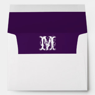 Enveloppe blanche monogramme, doublure de prune